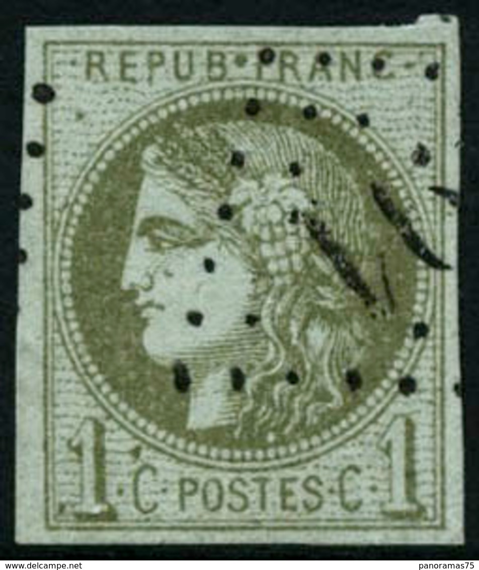 Oblit. N°39Ca 1c Olive Clair, R3 - TB - 1870 Ausgabe Bordeaux