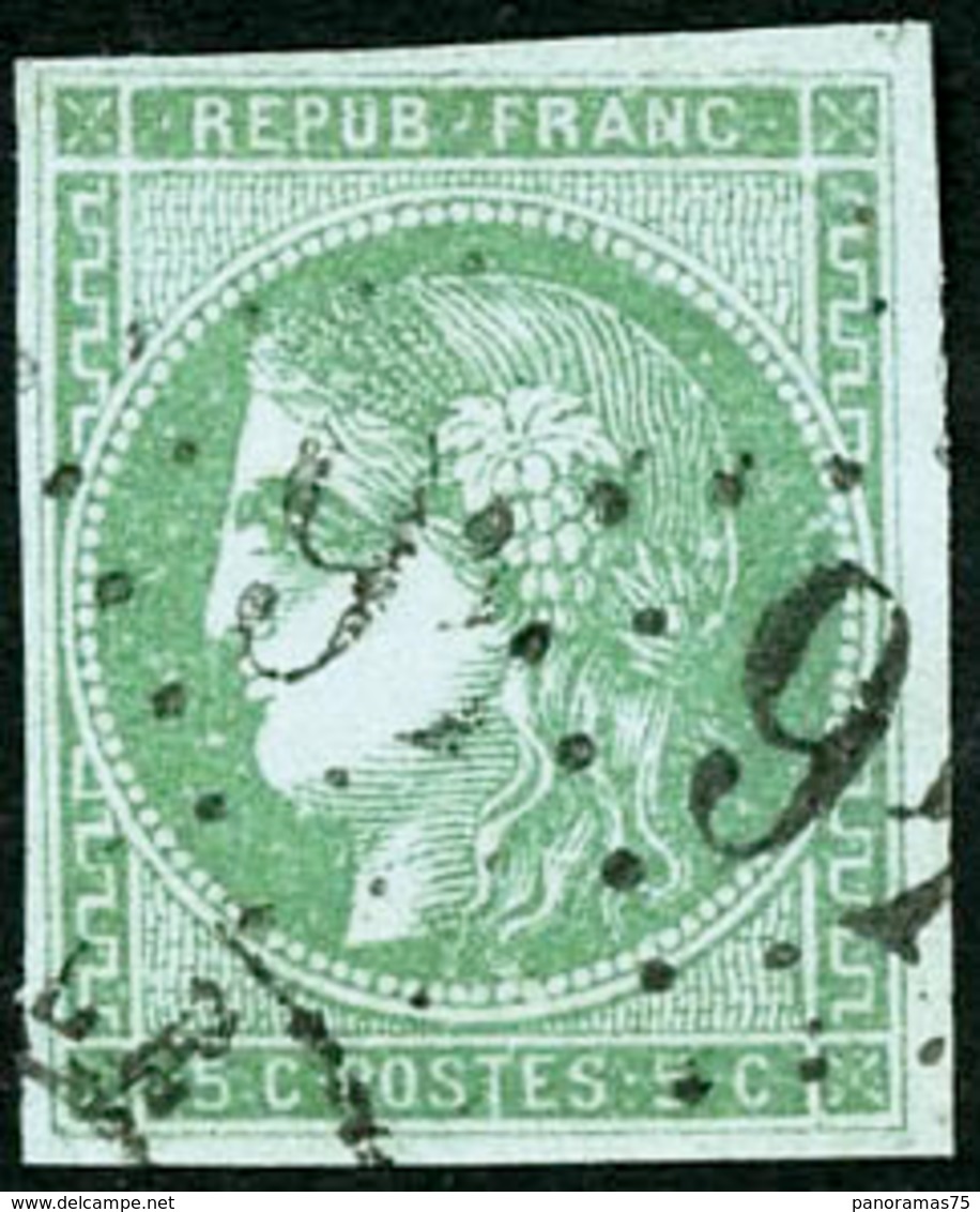 Oblit. N°42Bb 5c Vert émeraude Foncé, Signé Calves Et Brun - TB - 1870 Ausgabe Bordeaux