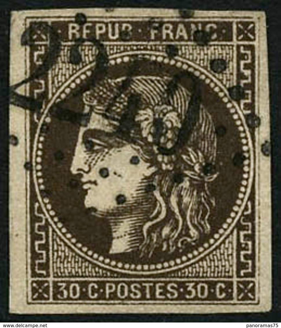 Oblit. N°47B 30c Brun-noir, Signé JF Brun, Nuance Exceptionnelle - TB - 1870 Emission De Bordeaux