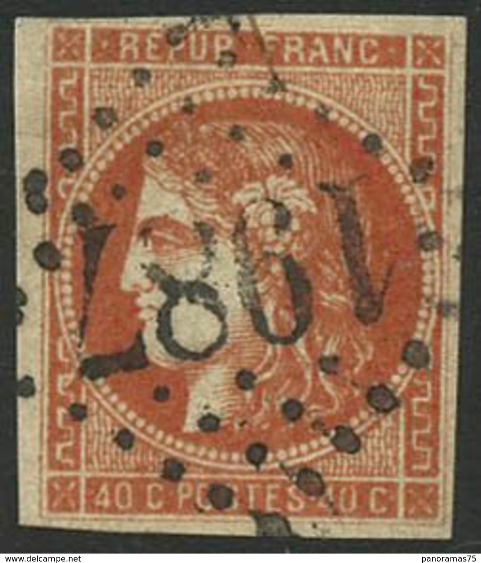 Oblit. N°48e 40c Rouge Sang Foncé, Infime Pelurage B - 1870 Ausgabe Bordeaux