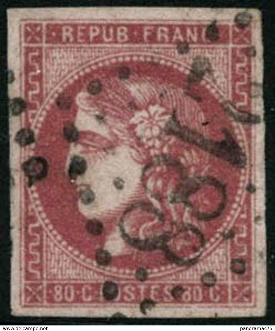 Oblit. N°49d 80c Groseille, Certif JF Brun - TB - 1870 Emissione Di Bordeaux