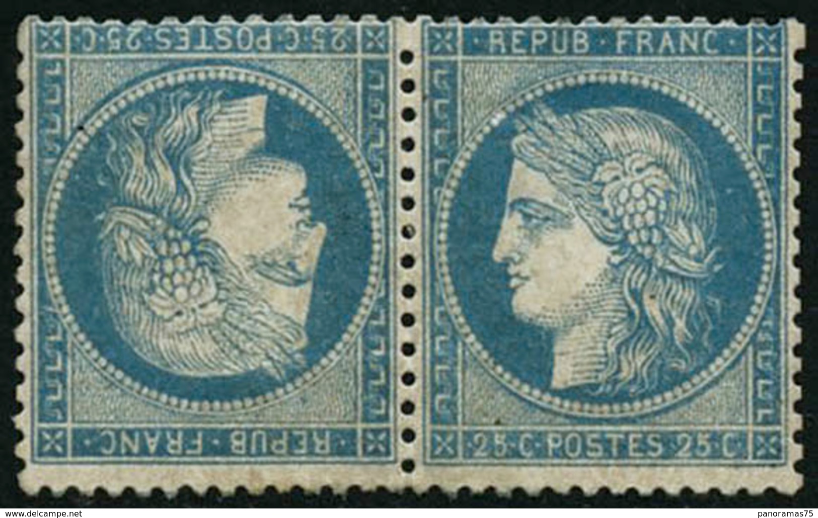 * N°60Ab 25c Bleu, Type I, Paire Tête-bèche Quasi SC, RARE - TB - 1871-1875 Ceres