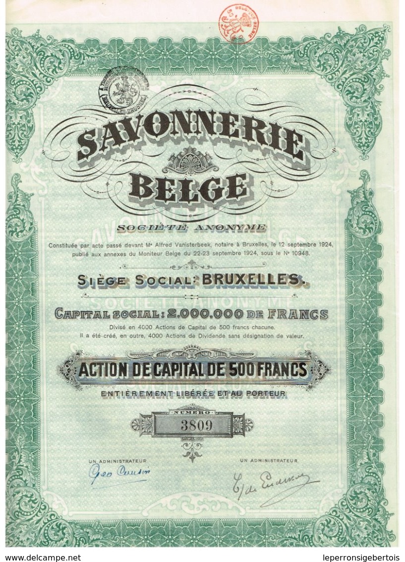 Titre Ancien - Savonnerie Belge - Société Anonyme - Titre De 1924 - - Industrie