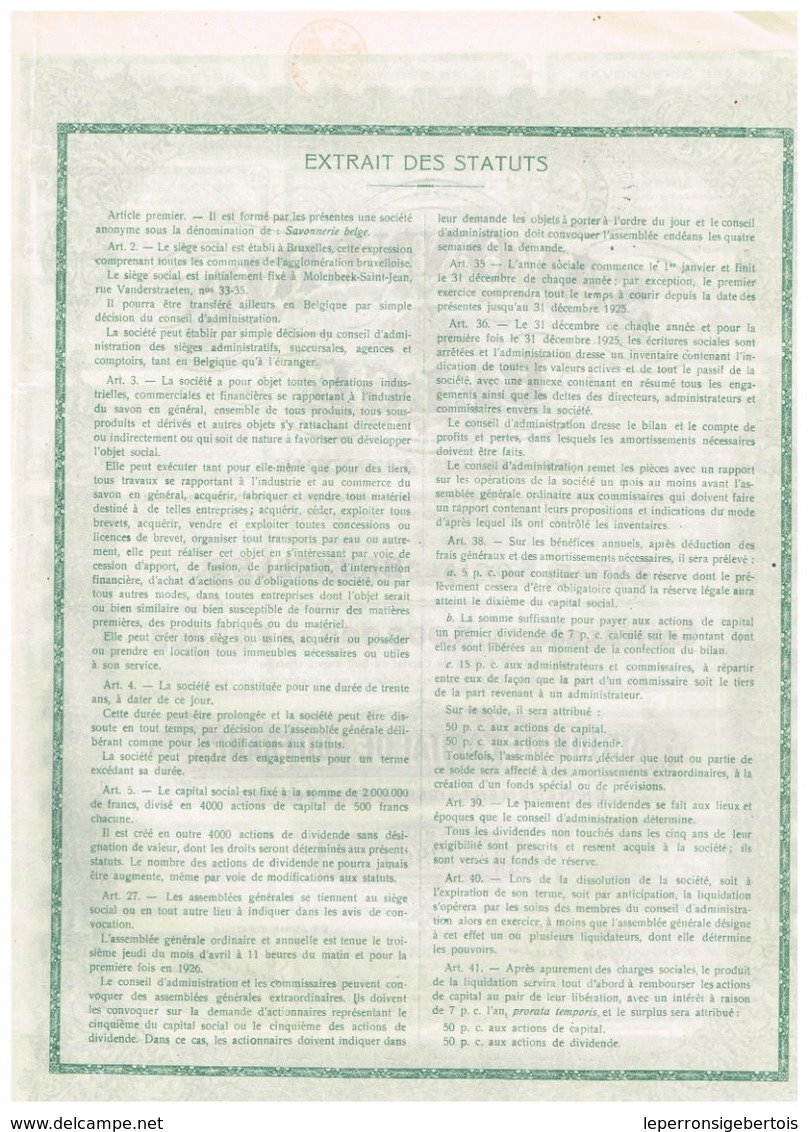 Titre Ancien - Savonnerie Belge - Société Anonyme - Titre De 1924 - - Industrie