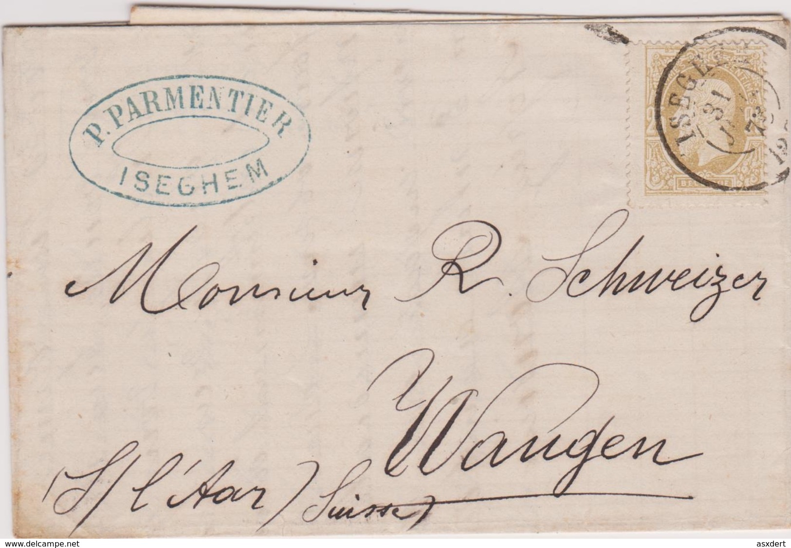 32 Brief / Lettre - ISEGHEM - IZEGEM  >> WANGEN 1875.  SUISSE / AMB-EST - 1869-1883 Léopold II