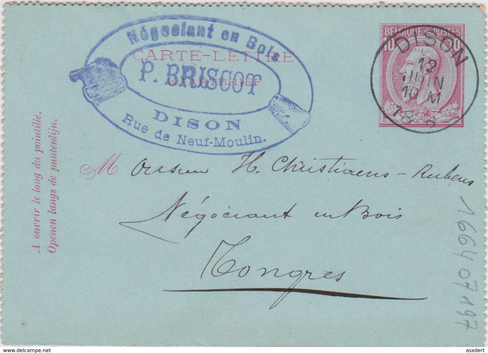 Carte - Lettre 1886 - Dison >> Tongres - P. Briscot  Nég. En Bois. TB. - Cartes-lettres