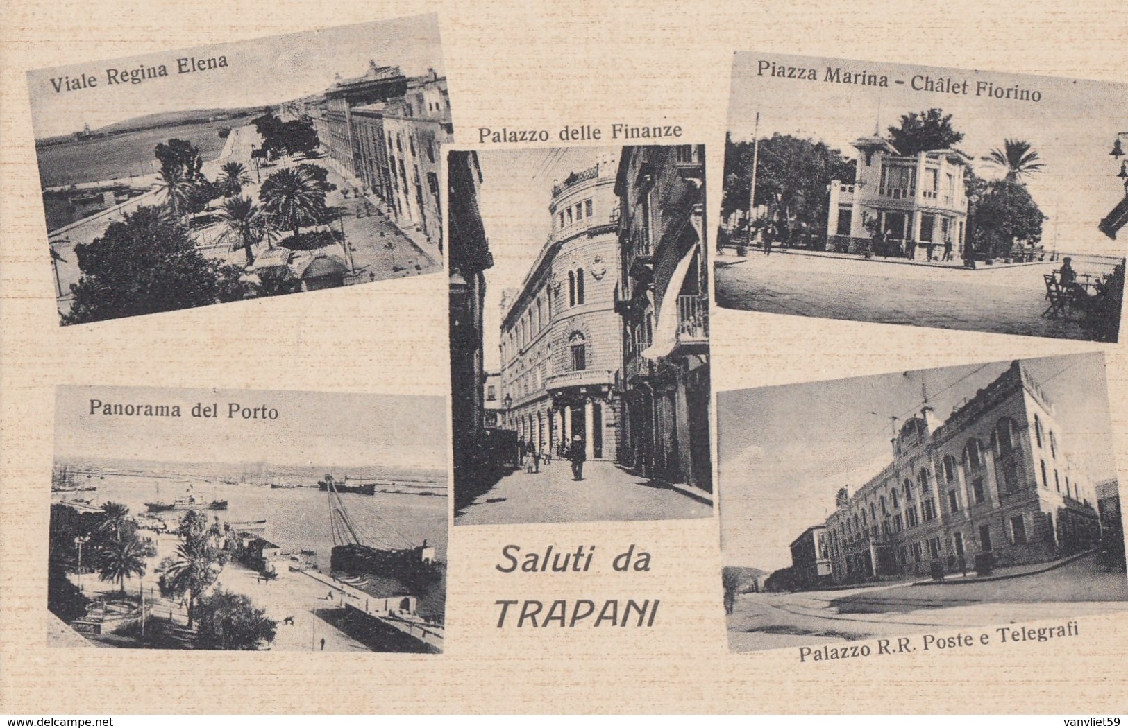 TRAPANI-SALUTI DA-MULTIVEDUTE-(5 IMMAGINI)-CARTOLINA NON VIAGGIATA -ANNO 1920-1930 - Trapani