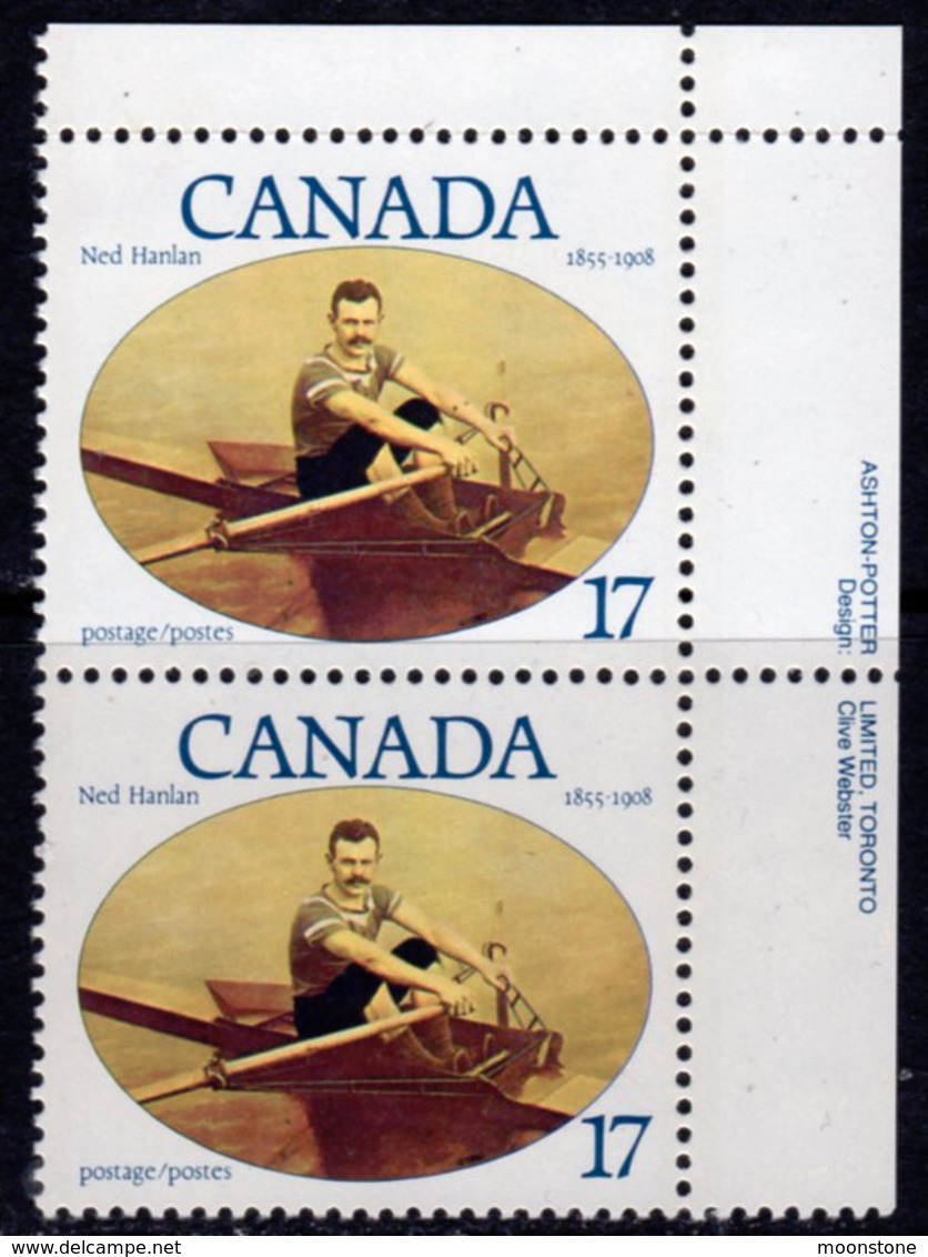 Canada 1980 Famous Canadians Hanlan Rower Marginal Pair, MNH, SG 985 - Unused Stamps
