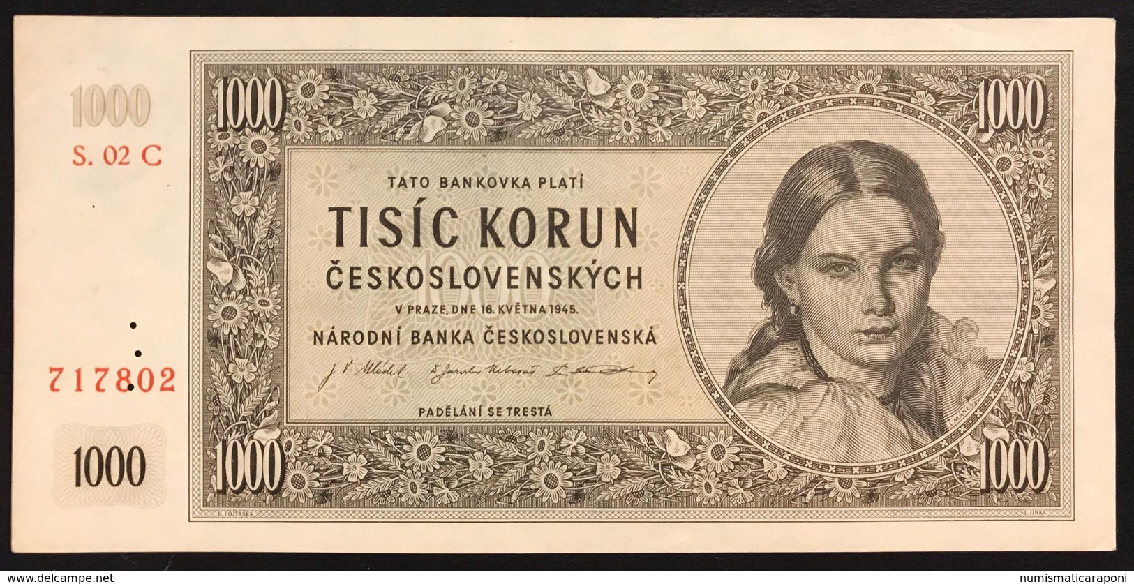 Ceskoslovenska CECOSLOVACCHIA 1000 CORONE 1945 TISIC KORUN UNC- Q.fds P-74s Lotto 601 - Slovaquie