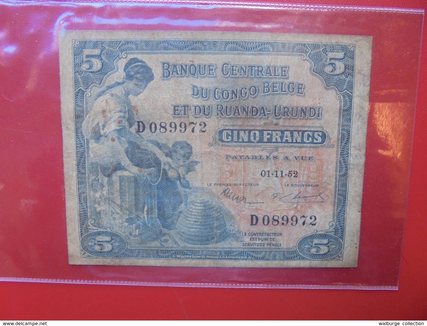 CONGO BELGE 5 FRANCS 1952 CIRCULER  (B.7) - Banque Du Congo Belge