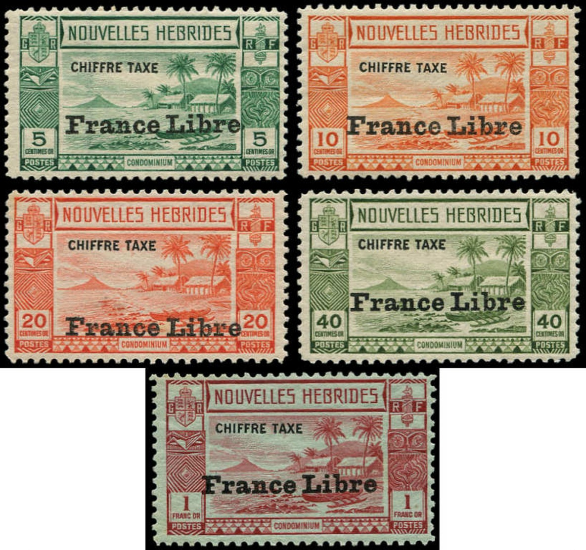 NOUVELLES-HEBRIDES Taxe * - 21/25, Complet, Gomme Habituelle: France Libre - Cote: 95 - Autres & Non Classés