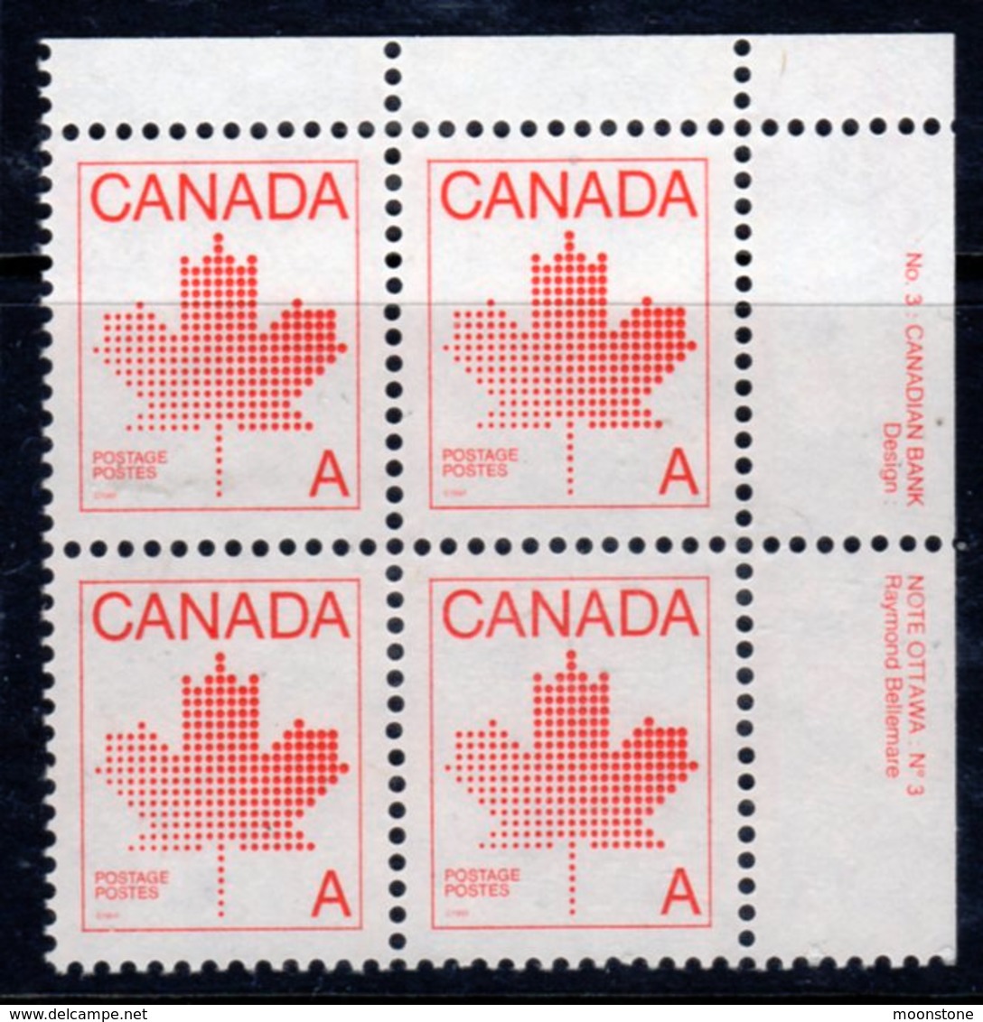 Canada 1981 Maple Leaf Definitive,'A' Value Marginal Block Of 4, MNH, SG 1030 - Unused Stamps