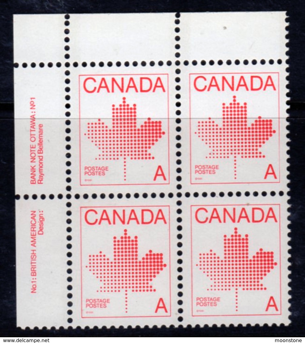 Canada 1981 Maple Leaf Definitive,'A' Value Marginal Block Of 4, MNH, SG 1030 - Unused Stamps