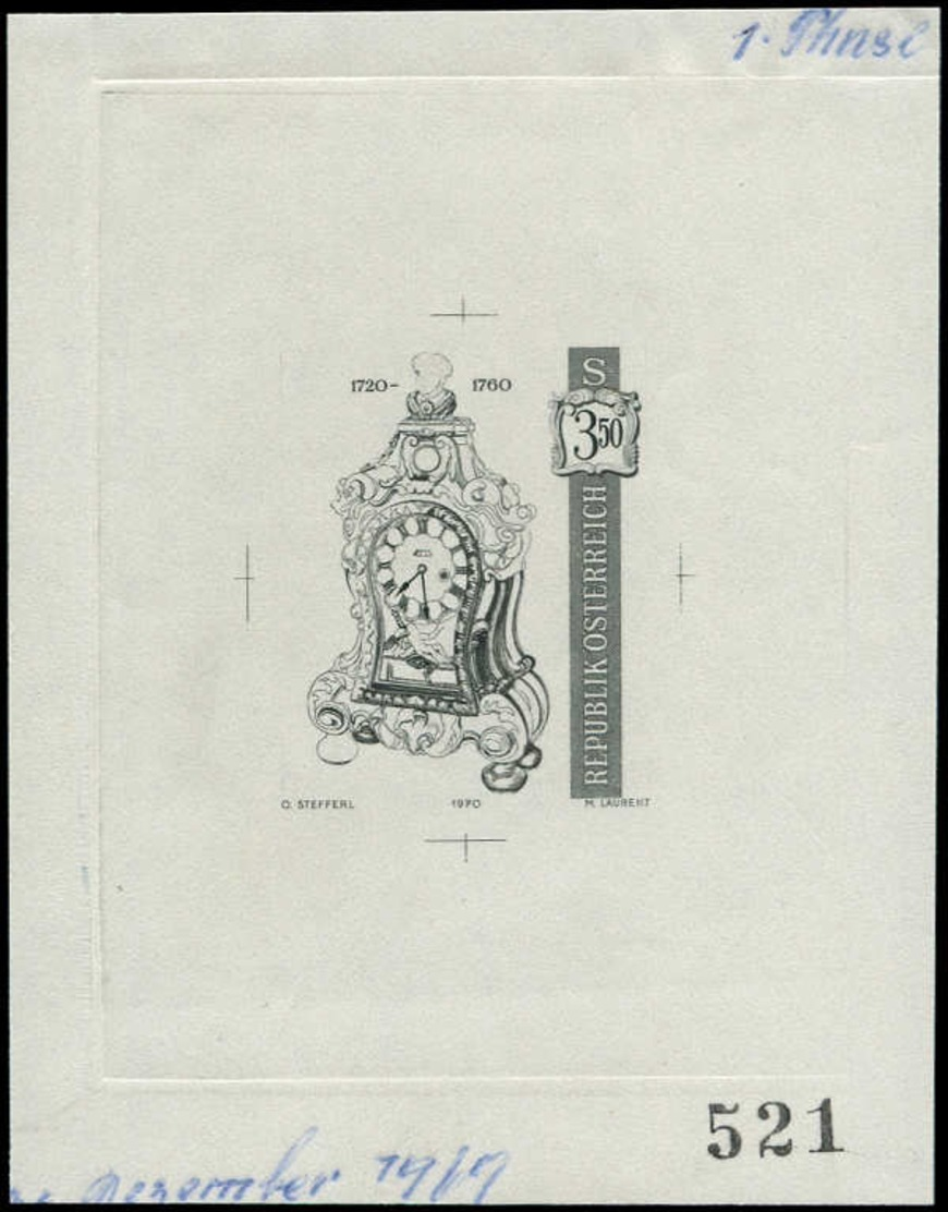 AUTRICHE Epreuves D'Artiste EPA - 1159, épreuve D'artiste En Noir Sur Papier Gommé, Annotée "1 Phase 1/12/69 - 521": Pen - Autres & Non Classés