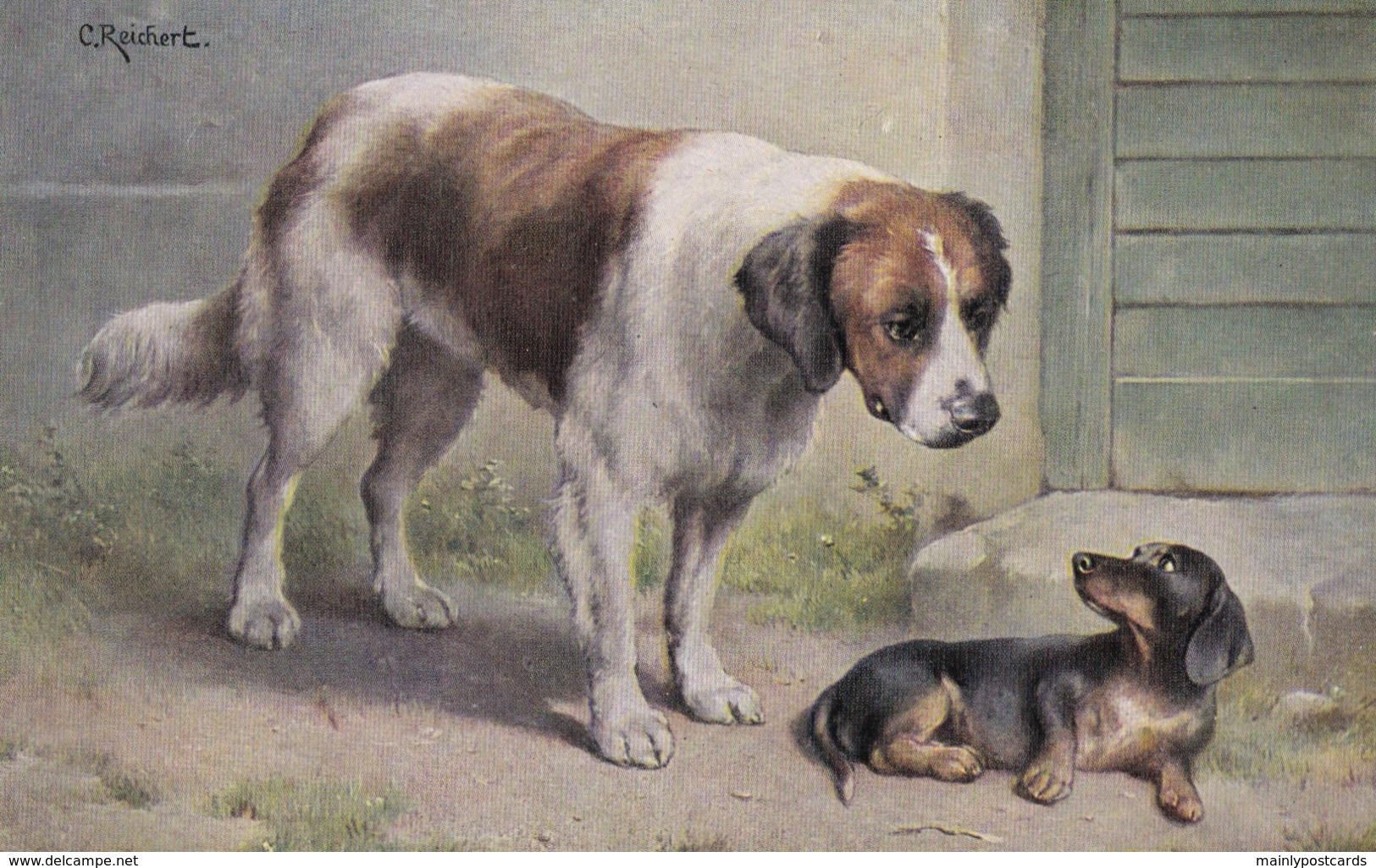 AS91 Animals - Dog - Small And Large Dog, Artist Signed C. Reichert - Dogs