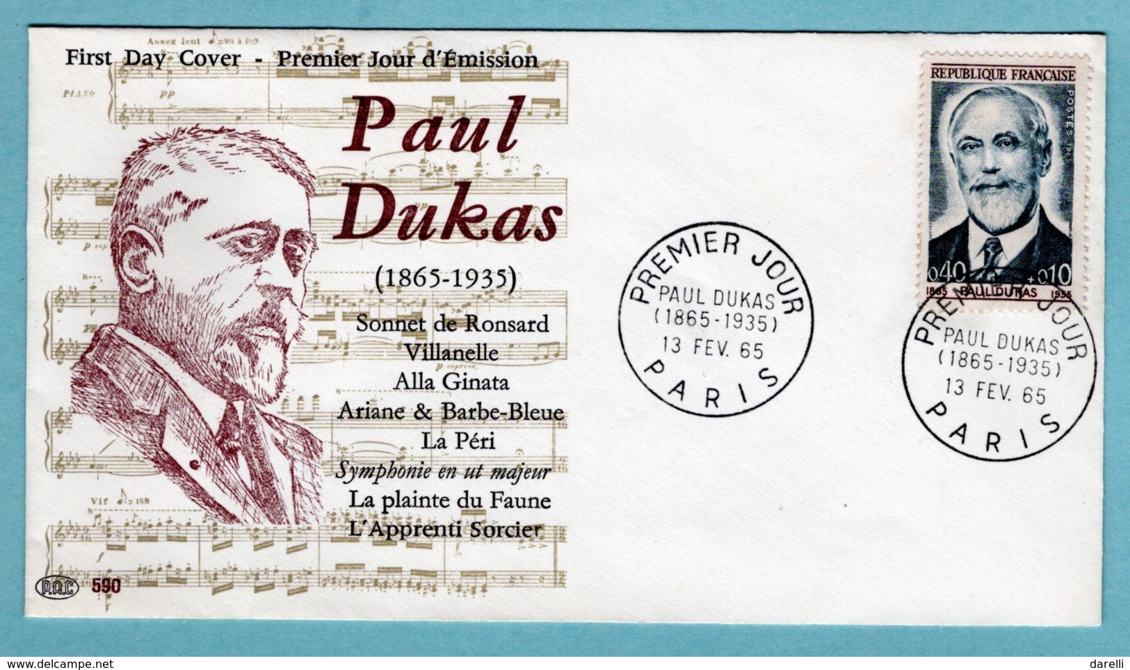 FDC France 1965 - Paul Dukas  - YT 1444 - Paris - 1960-1969