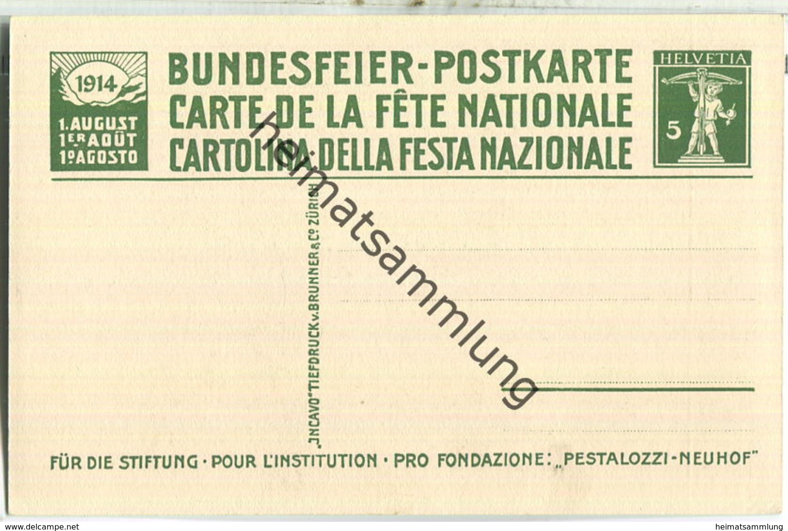 Bundesfeier-Postkarte 1914 - 5 Cts Pestalozzi In Stans - Pestalozzi-Stiftung Neuhof - Ganzsachen