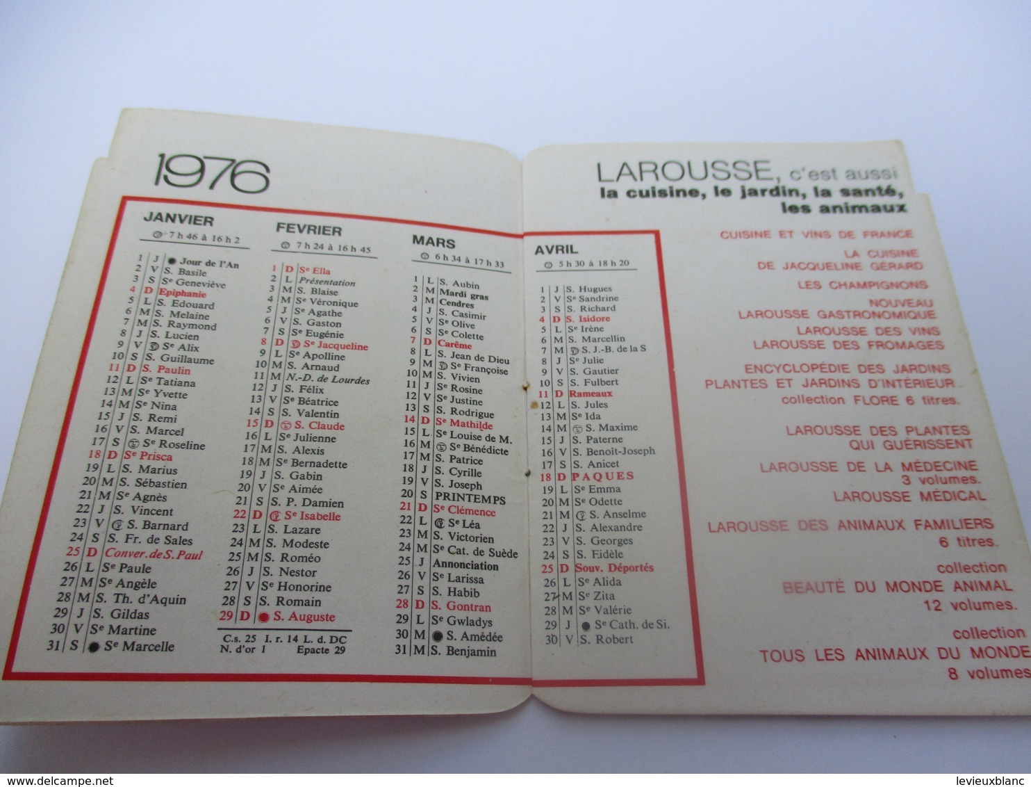 Calendrier De Poche à 6 Volets/Petit Larousse Illustré/en Forme De Dictionnaire/1976                  CAL419bis - Otros & Sin Clasificación