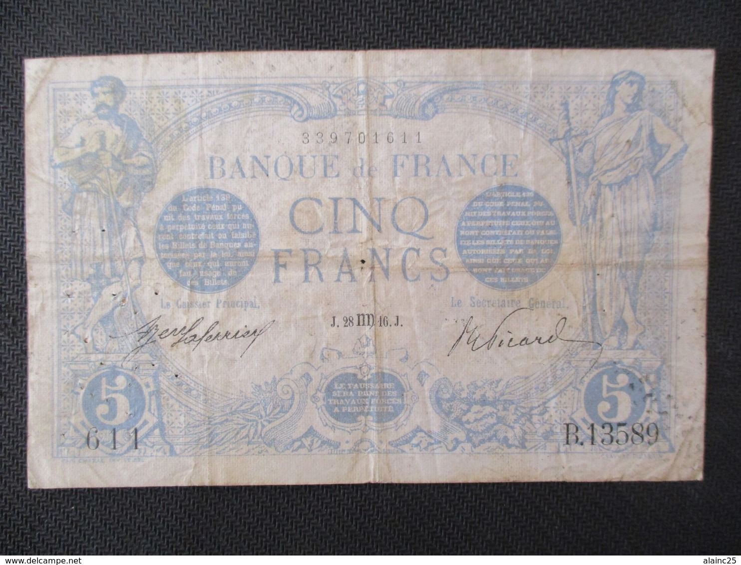 BILLET DE 5 FRANCS - 5 F 1912-1917 ''Bleu''