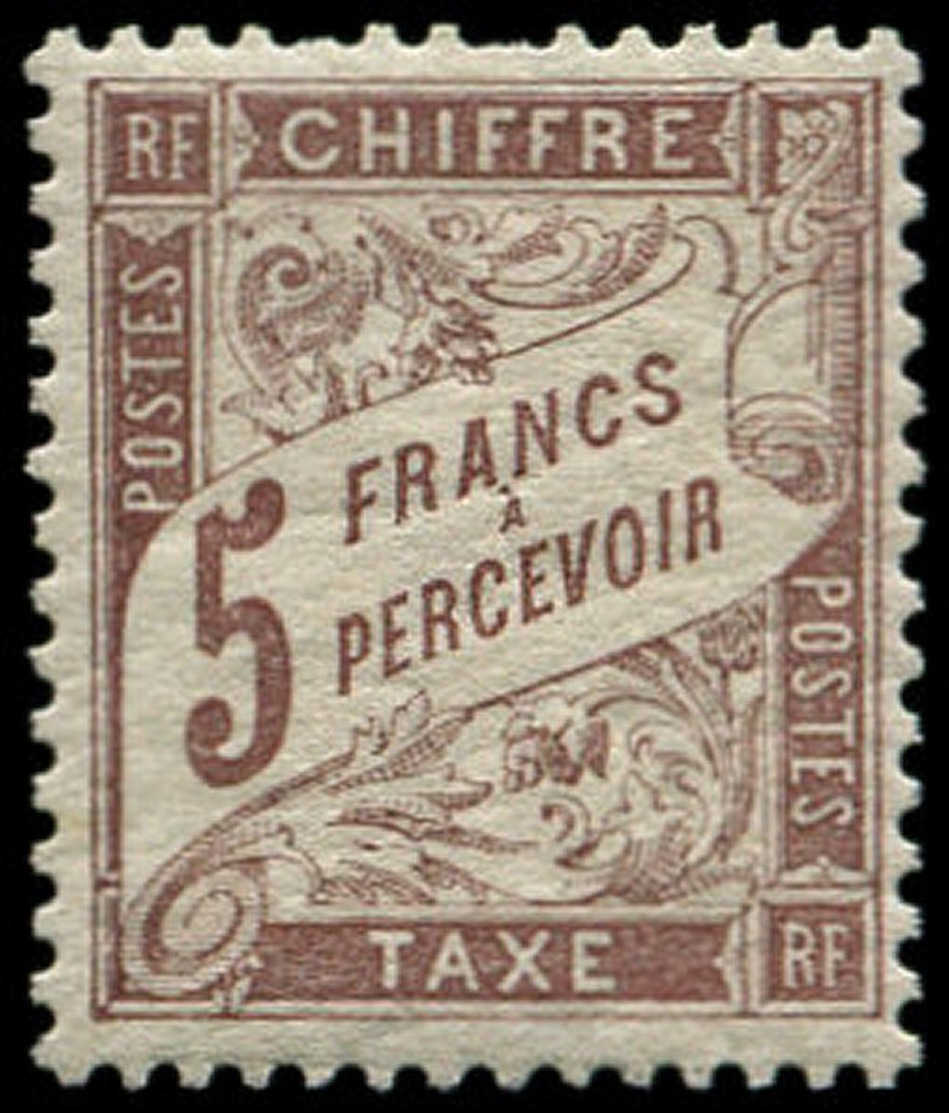 FRANCE Taxe ** - 27, Signé Brun, 2 Dent Courtes: 5f. Marron - Cote: 1080 - 1859-1959 Neufs