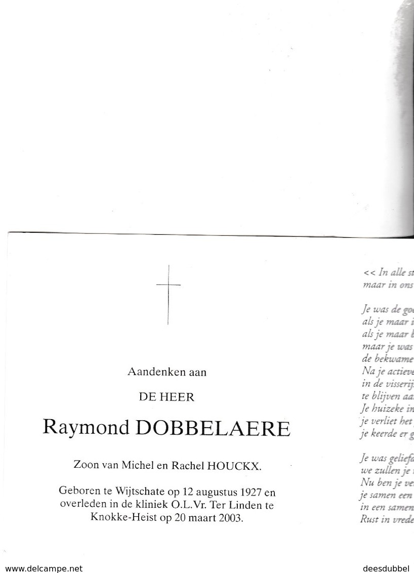 R.DOBBELAERE °WIJTSCHATE 1927 +KNOKKE-HEIST (R.HOUCKX) - Devotion Images