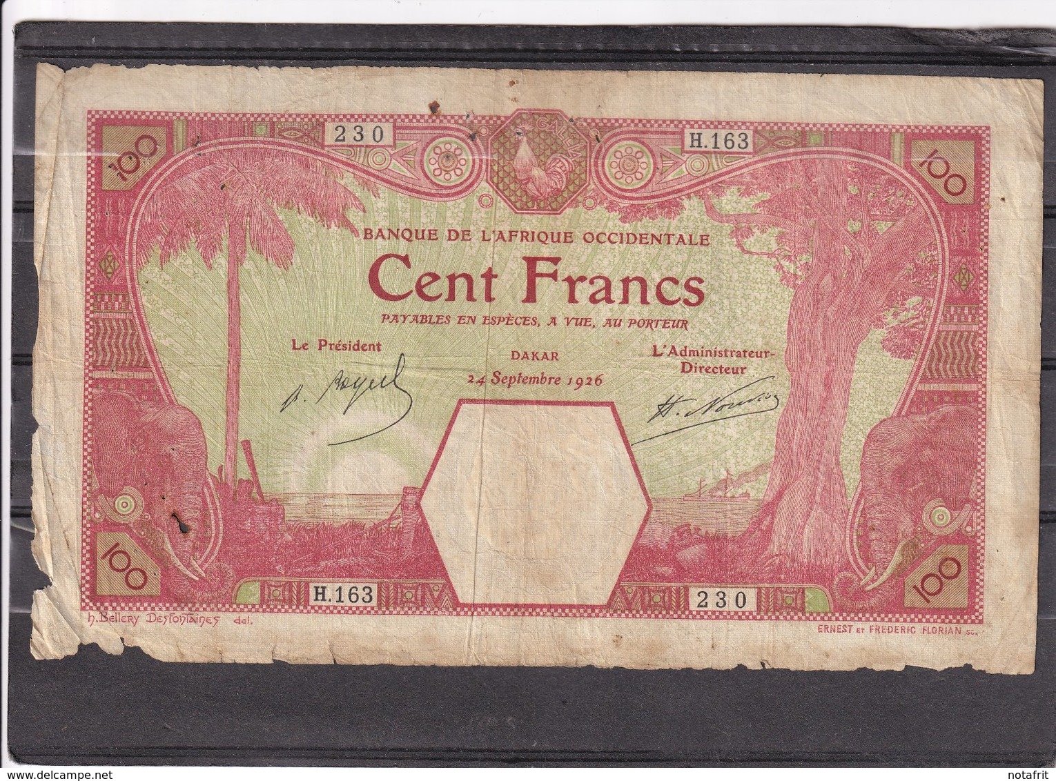 AOF French West Africa 100 Fr 1926 DAKAR  VG - West African States