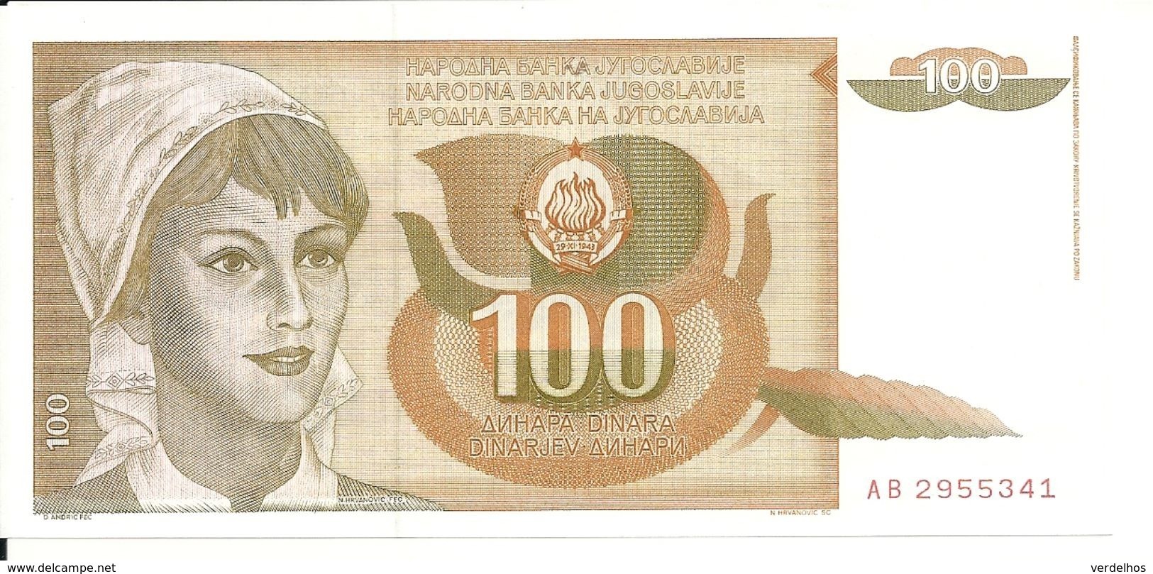 YOUGOSLAVIE 100 DINARA 1990 UNC P 105 - Yougoslavie