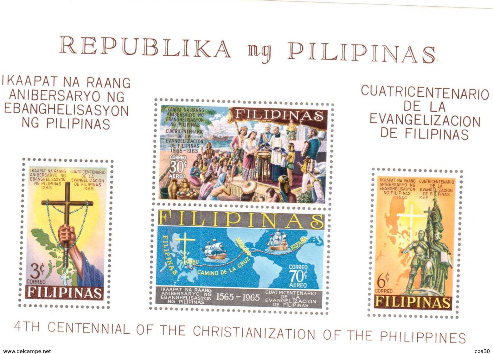 TIMBRES.FEUILLET QUATRIEME CENTENAIRE DE L'EVANGILISATION DES PHILIPPINES - Philippines