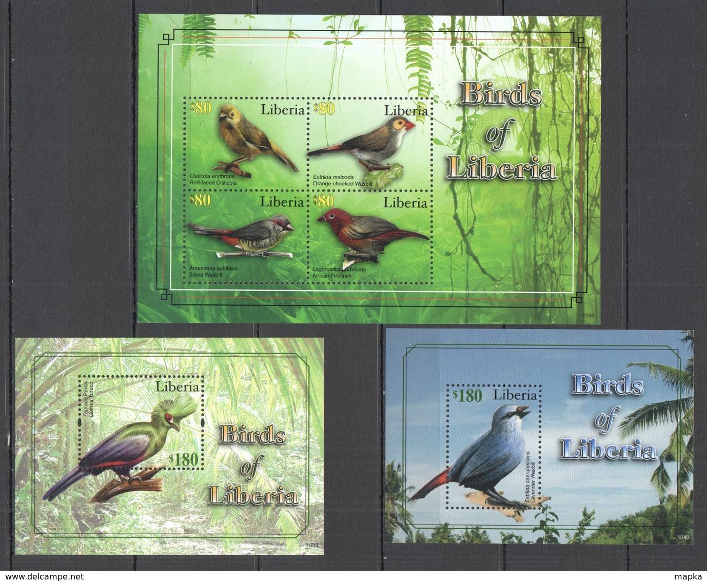 X038 2010 LIBERIA FAUNA BIRDS #5872-75 MICHEL 19 EURO 1KB+2BL MNH - Other & Unclassified