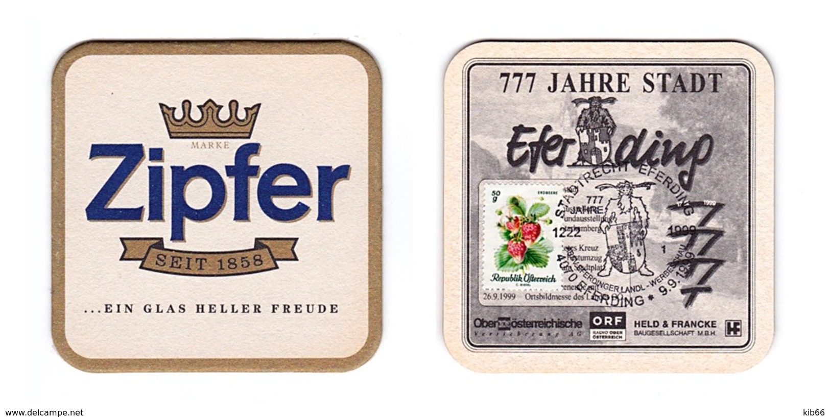 Sous-bock Bière Unique AUSTRIA Brauerei Zipfer  Timbre 1999 Beer Mat Coaster Bierdeckel - Sous-bocks