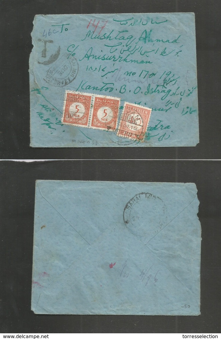 DUTCH INDIES. 1951 (3 Sept) INDIA Sarai Mir Railway Station, Medan. India Multifkd Mail + Taxed Postage Dues At Arrival - Indonesia