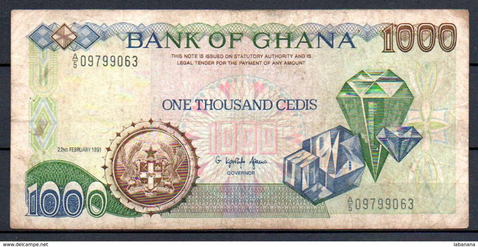 329-Ghana Billet De 1000 Cedis 1991 A5 - Ghana
