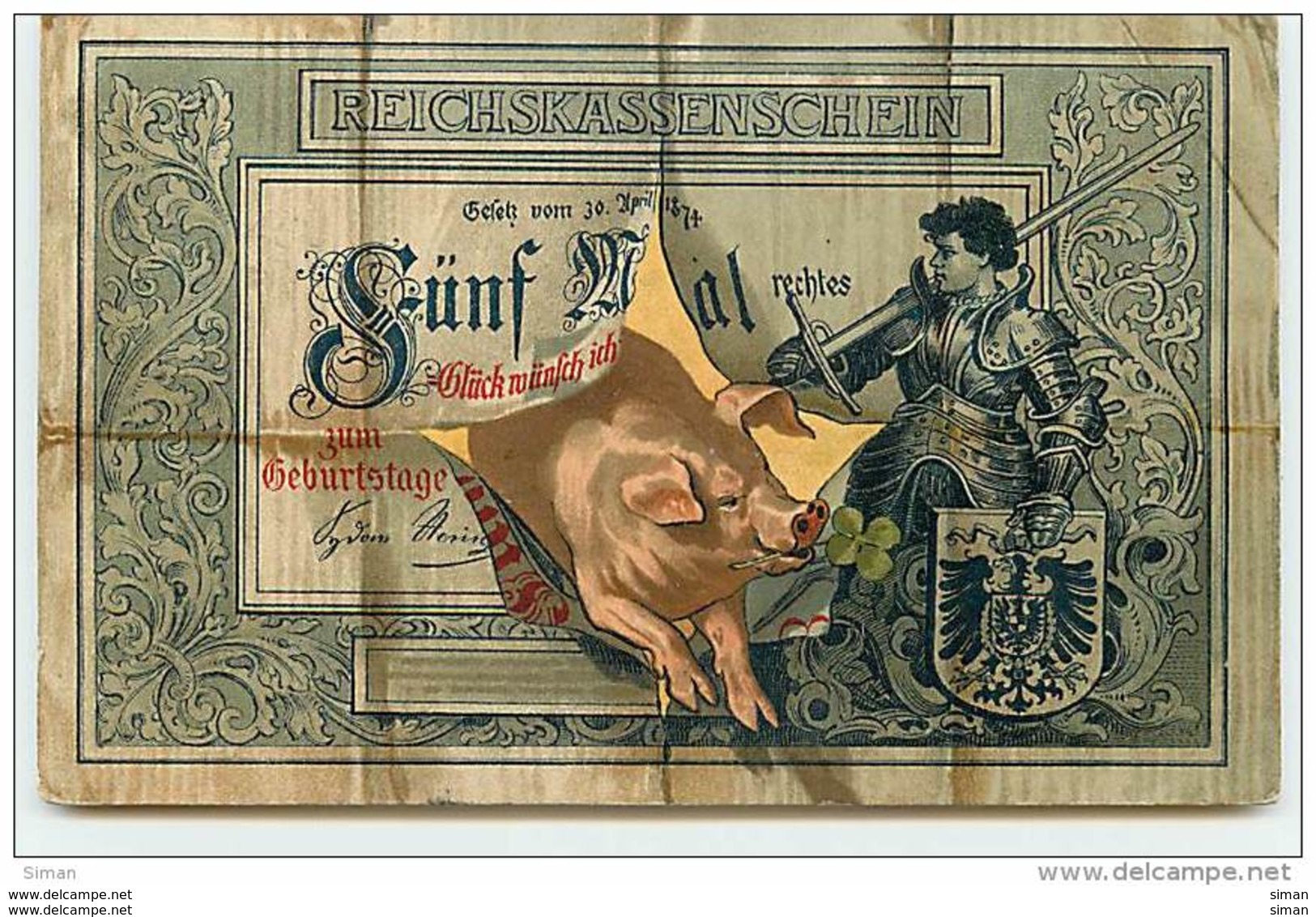 N°6985 - Carte Fantaisie - Représentation D'un Billet De Banque Allemand  - Cochon - Monnaies (représentations)