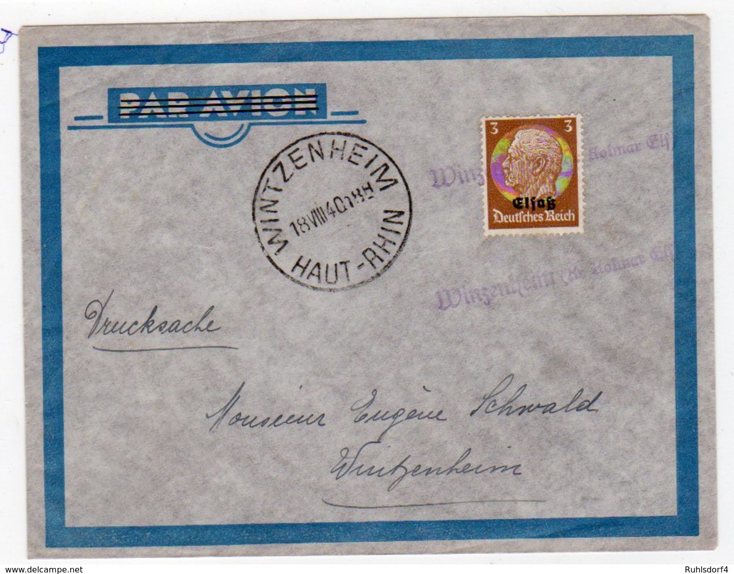 Drucksache Mit Notstempel Wintzenheim - Besetzungen 1938-45