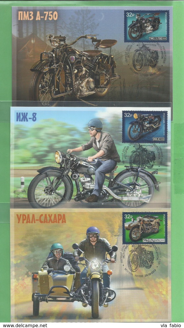 Russia 2019 RUSIA RUSSIE RUSSLAND # 2502-2504 The History Of The Domestic Motorcycle 3 MaxiCards Moscow Postmarks - Maximum Cards