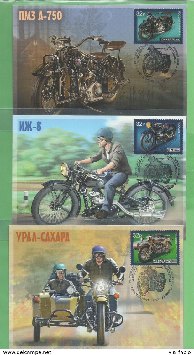 Russia 2019 RUSIA RUSSIE RUSSLAND # 2502-2504 The History Of The Domestic Motorcycle 3 MaxiCards St/ Peterbugr Postmarks - Maximum Cards