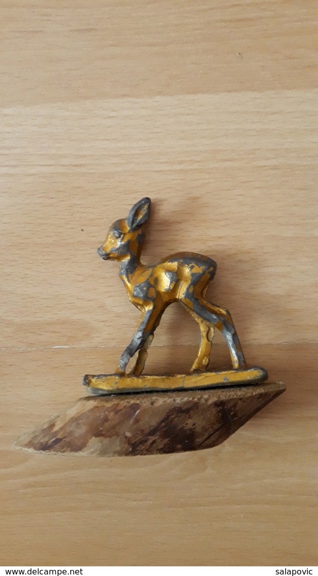 Bambi, Old Metal Figure On A Wooden Plinth - Other & Unclassified