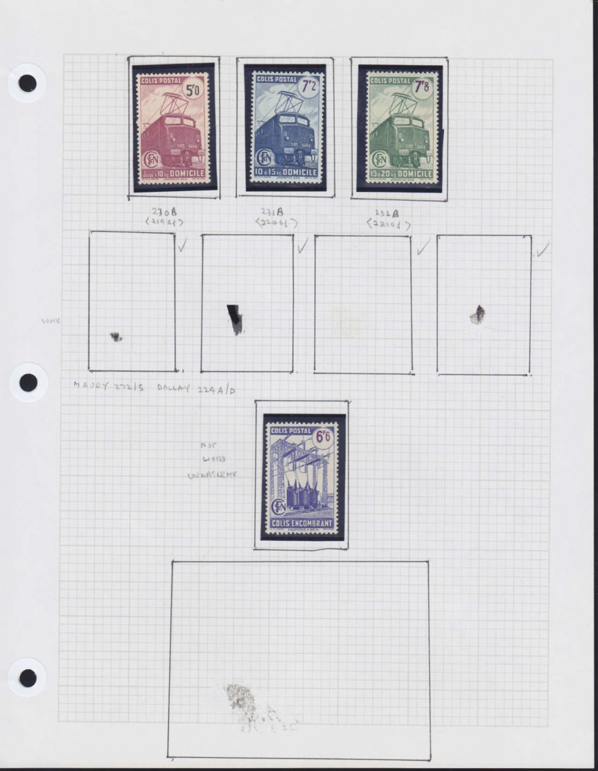 FRANCE Colis Postaux  - Collection de 155 timbres, émission "Locomotives" 1941/1945 dont nombreuses petites variétés à é