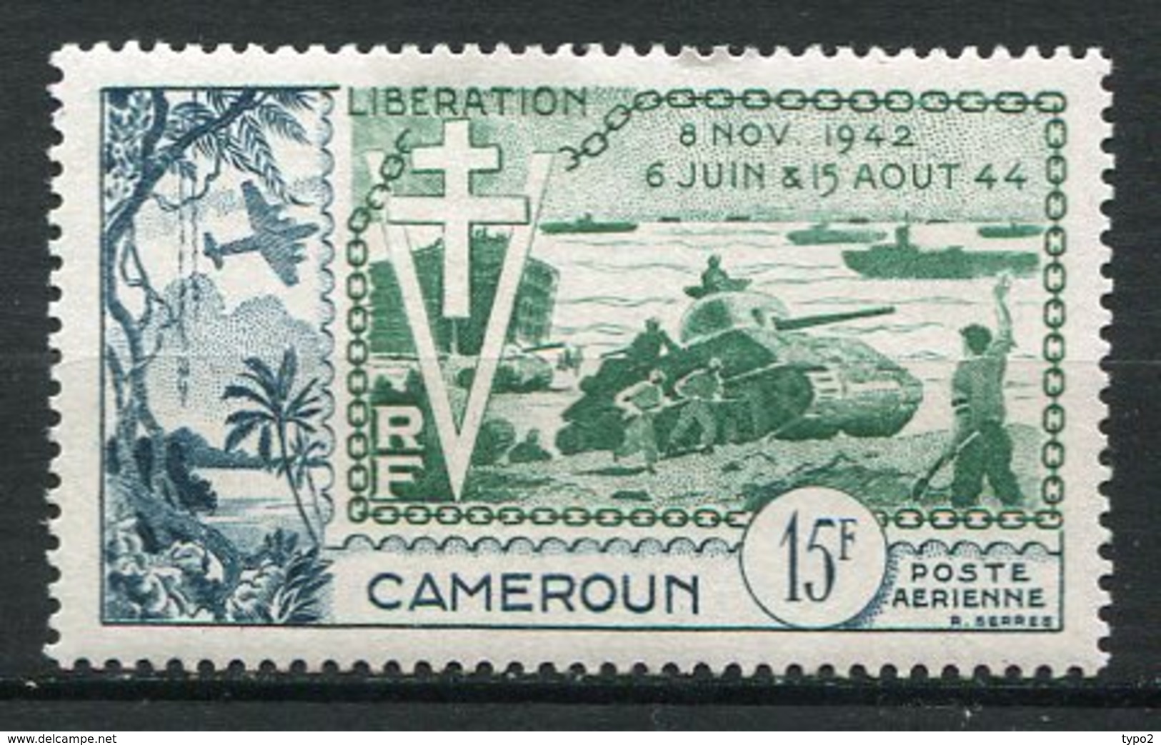 CAME - Yt. PA N° 44 ** MNH   Libération  Cote  7,8  Euro  TBE   2 Scans - Poste Aérienne