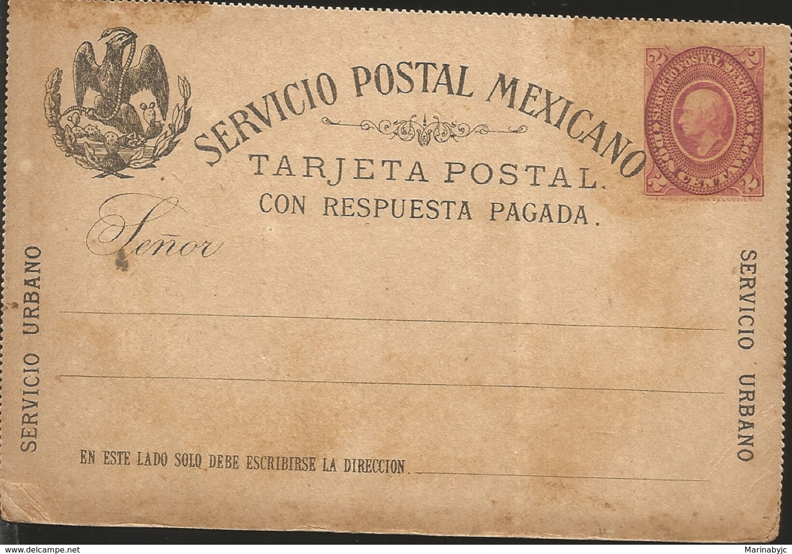 J) 1888 MEXICO, MEXICAN POSTAL SERVICE, EAGLE, URBAN SERVICE, POSTCARD WITH PAID RESPONSE, POSTAL STATIONARY - Mexico