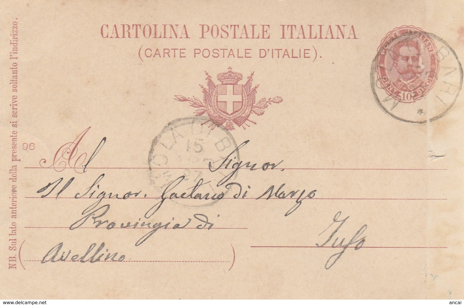 Mola Di Bari. 1897. Annullo Grande Cerchio MOLA DI BARI, Su Cartolina Postale Con Testo - Marcofilía