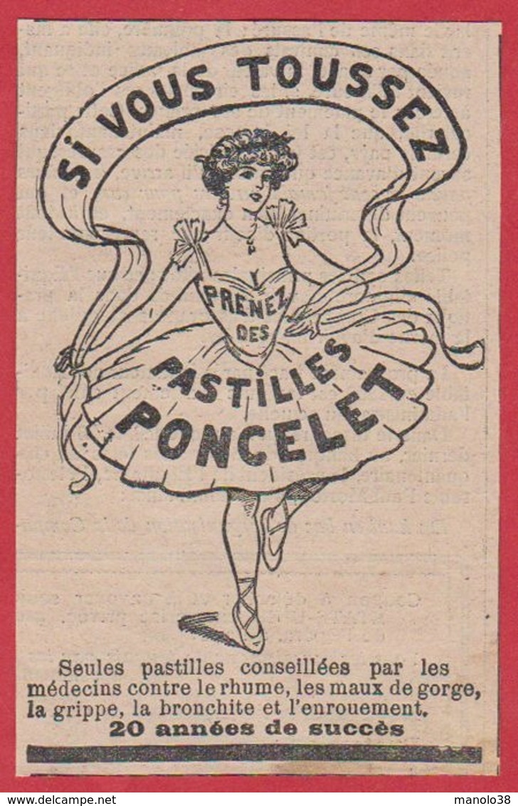 Pastilles Poncelet. Si Vous Toussez Prenez Des Pastilles Poncelet. Danseuse. 1909. - Publicités