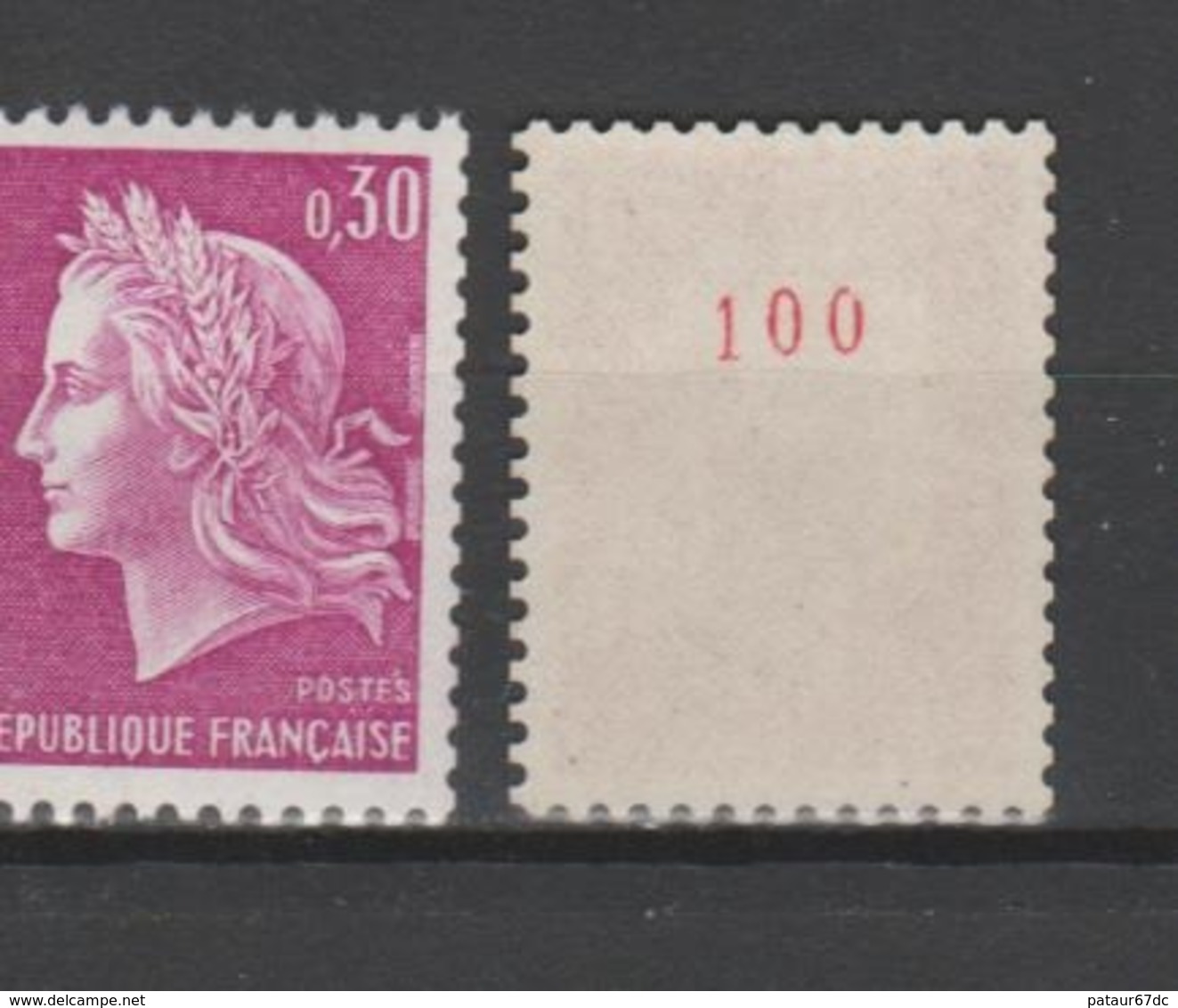 FRANCE / 1967 / Y&T N° 1536b ** : Marianne De Cheffer 30c Lilas (de Roulette Avec N° Rouge) - Gomme (tropicale) Intacte - Neufs