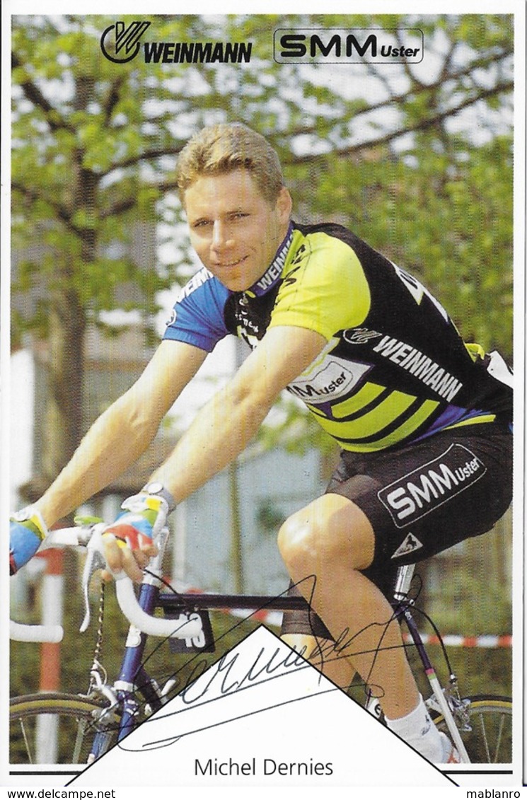 CARTE CYCLISME MICHEL DERNIES SIGNEE TEAM WEINMANN 1990 - Cycling