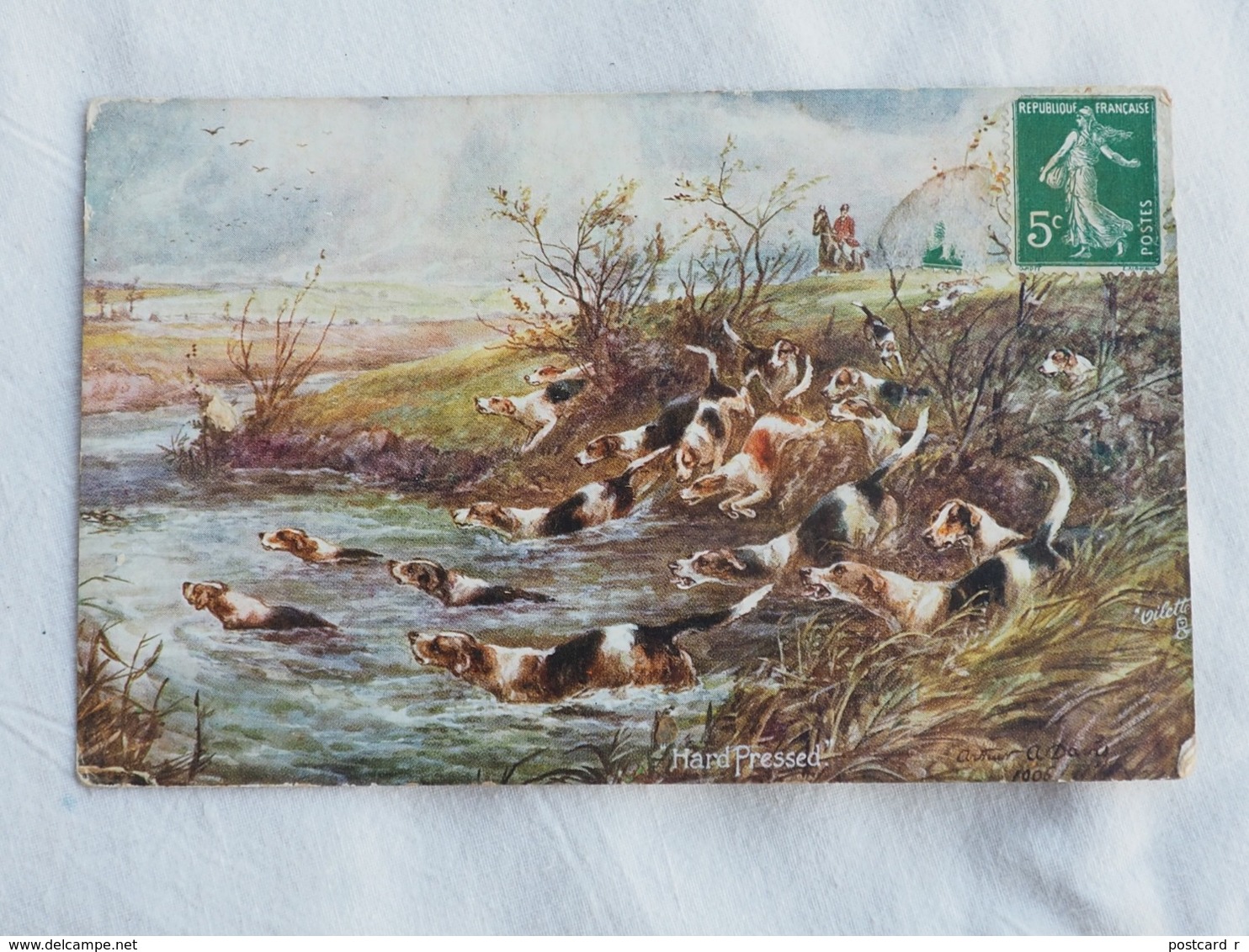Dogs FOX HUNTING HARD PRESSED   OILETTE 9450 Stamp A 203 - Dogs