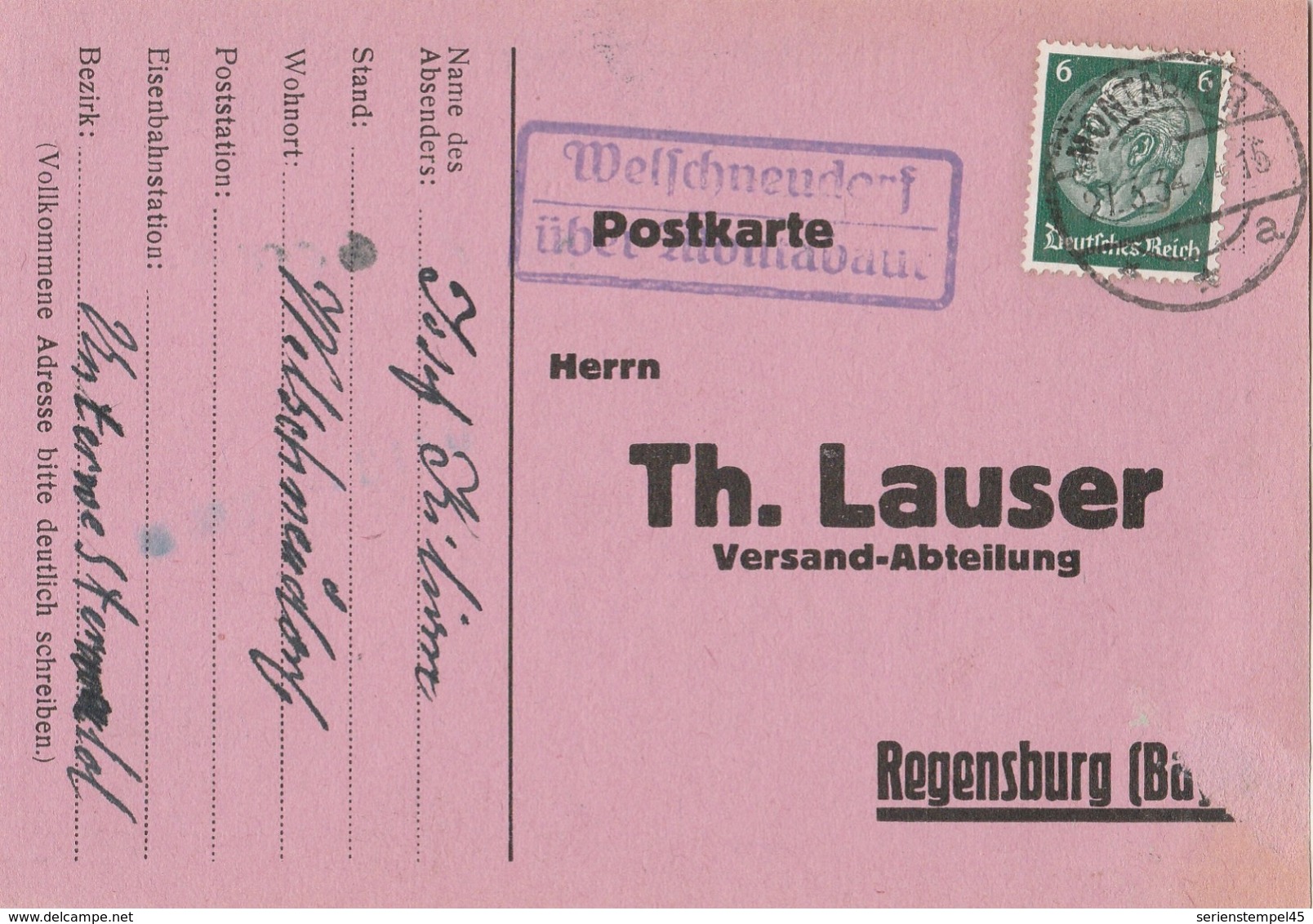 Deutsches Reich Karte Mit Landpoststempel Welschneudorf über Montabauer 1934 Lk Westerwaldkreis - Briefe U. Dokumente