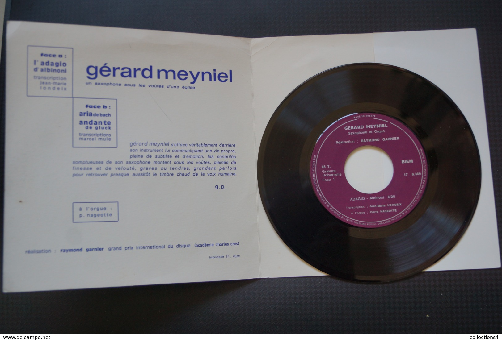 GERARD MEYNIEL ADAGIO D ALBINONI / ARIA DE BACH / ANDANTE DE GLUCKRARE EP  19? - 45 T - Maxi-Single