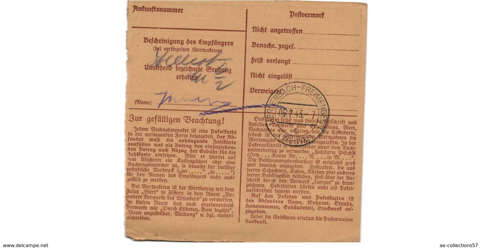 Allemagne  -  Colis Postal  - De Braunschweig 2 -  01/2/1943 - Lettres & Documents