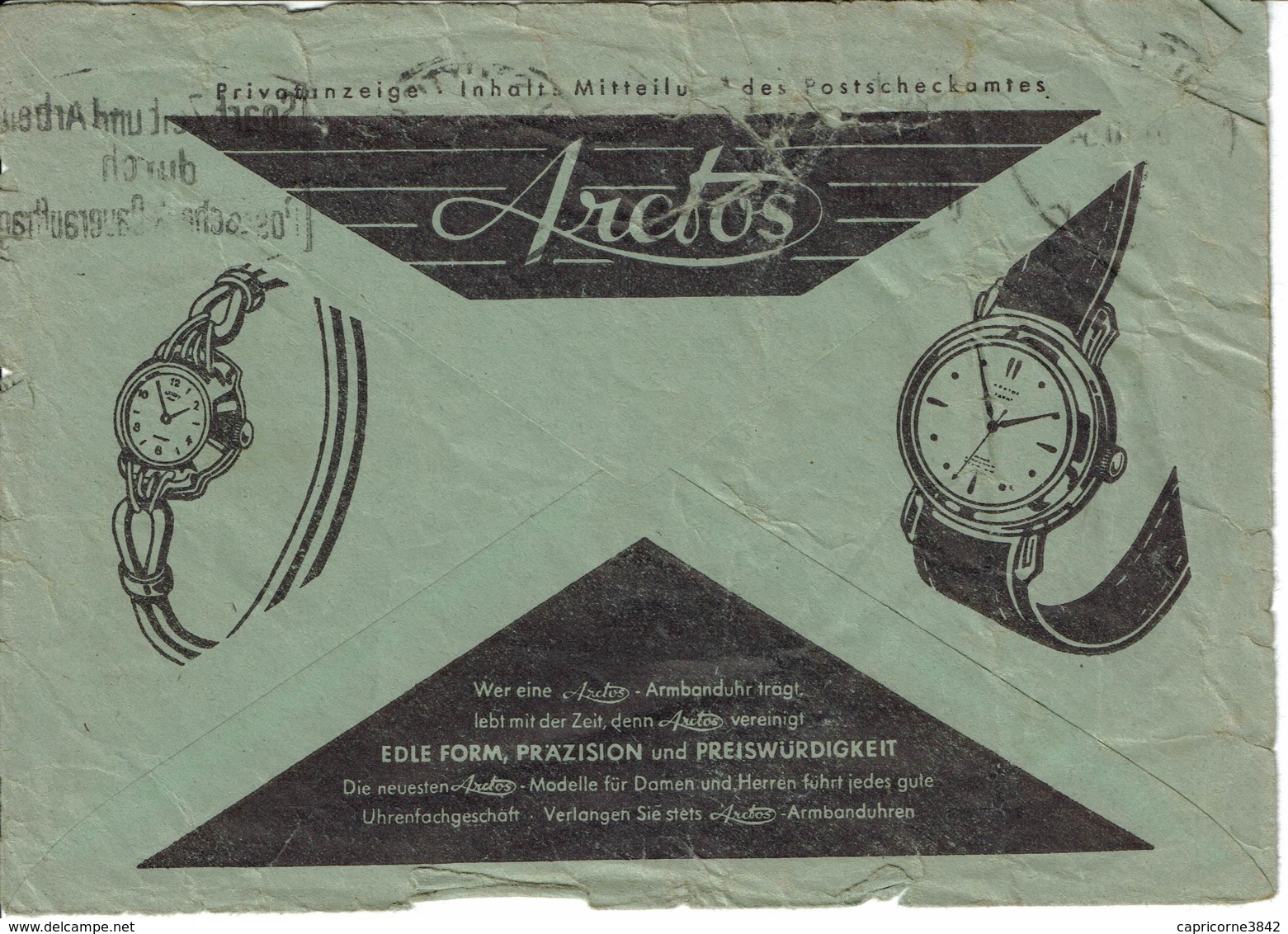 1954 - Lettre De Stuttgart - Enveloppe Des Cheques Postaux Publicité Pour Les Montres Arctos (enveloppe Un Peu Froissée) - Other & Unclassified