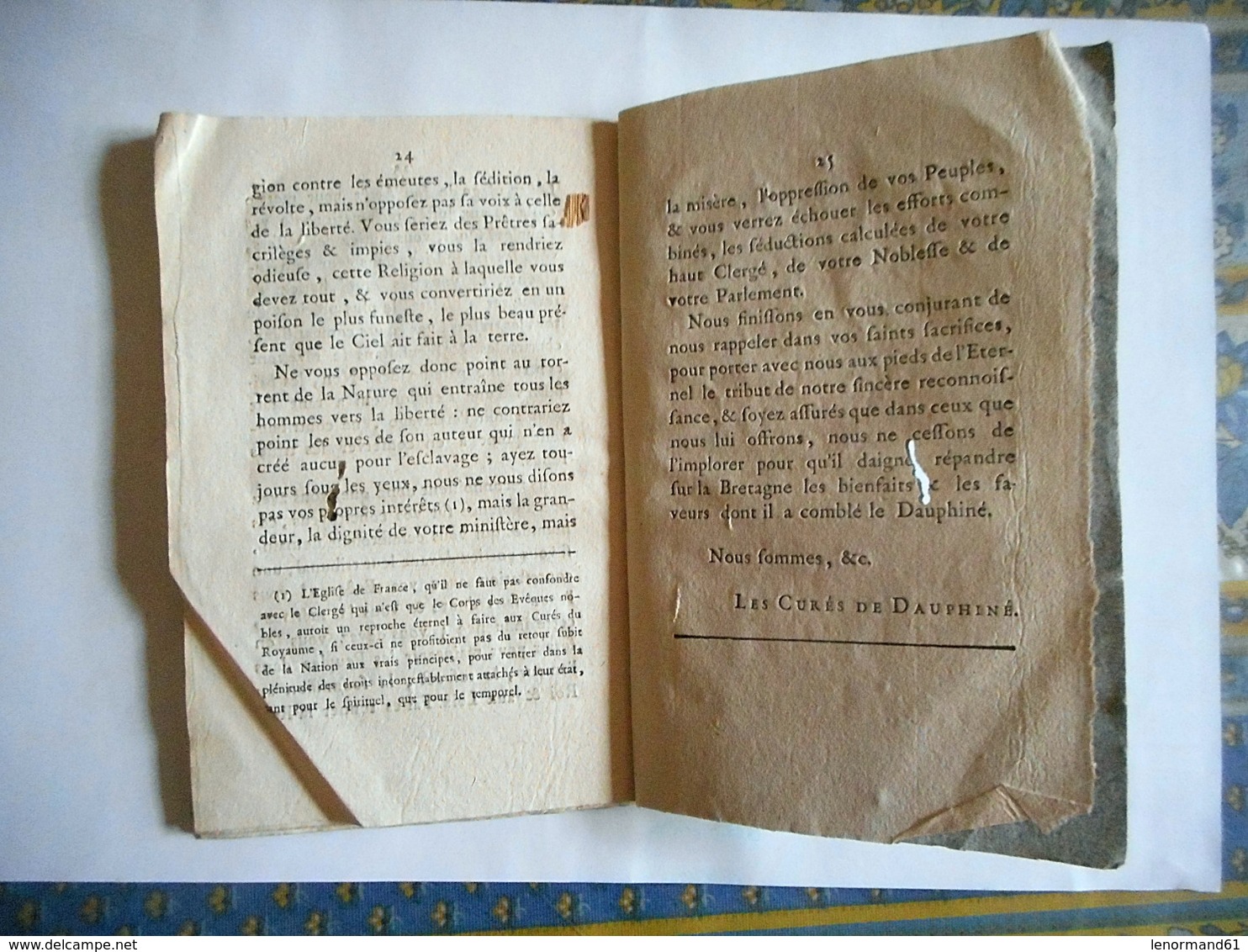 Brochure Datée 1789 LES CURES DE DAUPHINE A LEURS CONFRERES LES RECTEURS DE BRETAGNE - Historische Documenten